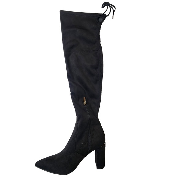 Marc Fisher Point toe Block Heel Tall Vany Suede Boots Black 6.5 - Picture 5 of 14